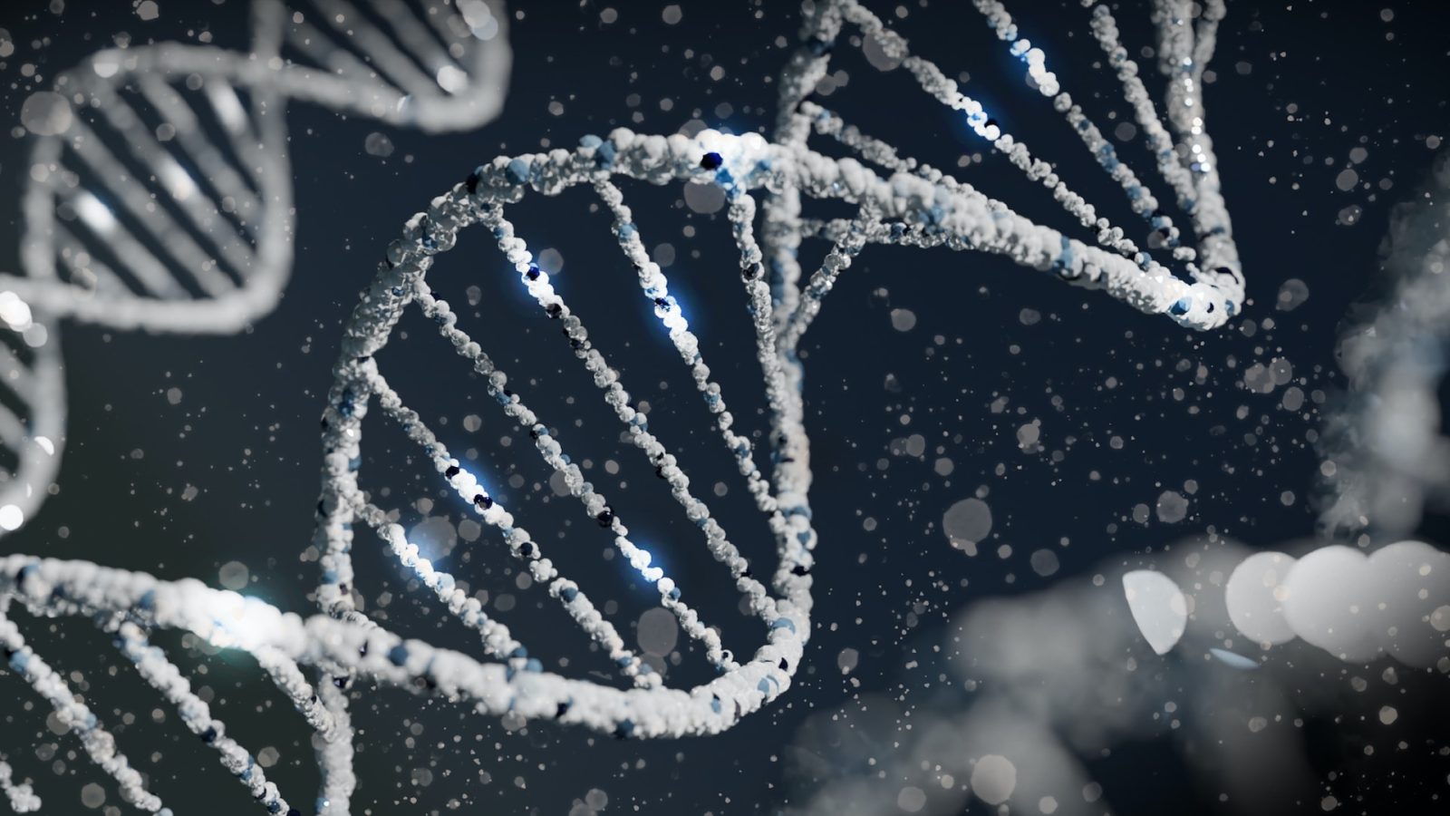 Weiße DNA-Stränge auf schwarzem Hintergrund